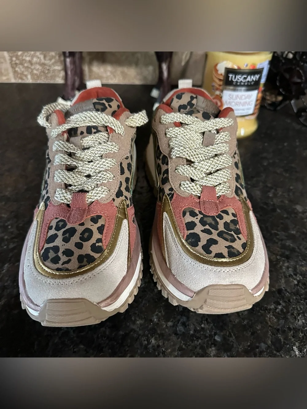 Blowfish Malibu Leo Retro Chunky Leopard Print Sneakers in Pink & Tan